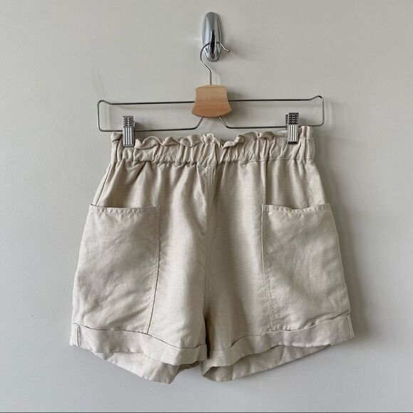 ARITZIA-WILFRED Free Harulia Linen Blend Paper-bag Waist High Rise Shorts - Picture 3 of 8